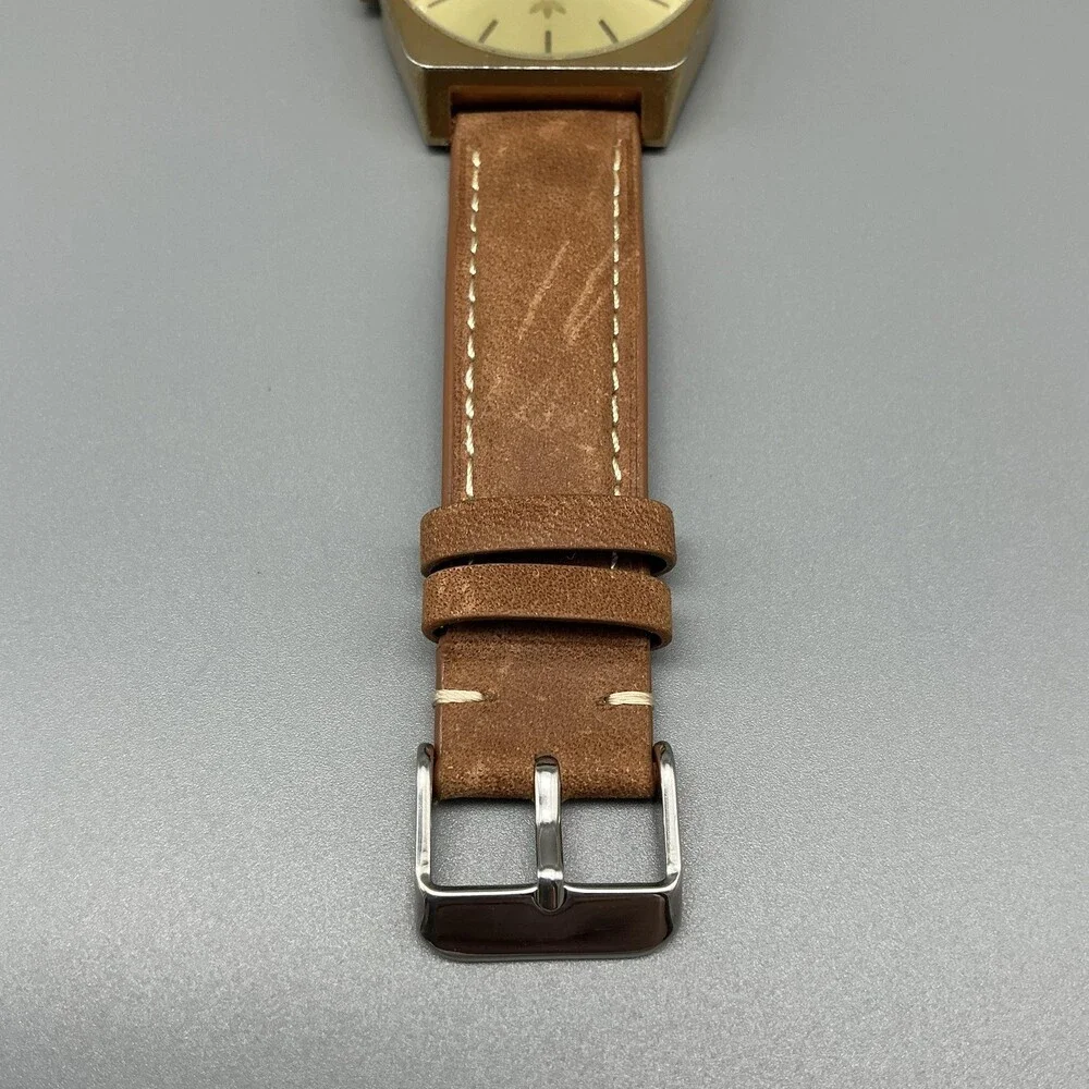 Adidas Process_L1 Mens Watch 38mm Gold Tone Dial Brown Leather New Battery